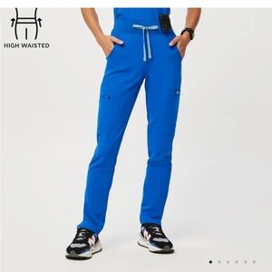 Yola Figs Blue Straight Leg Pants with Elastic Waistband